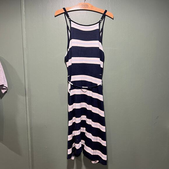 41 Hawthorn Navy Pink Striped Wrap Maxi Dress Size L Designer - Picture 3 of 3